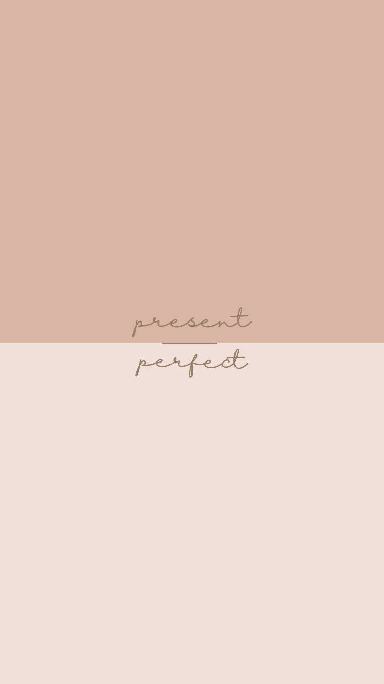 雙色米色背景，中央有草書文字寫著 present perfect