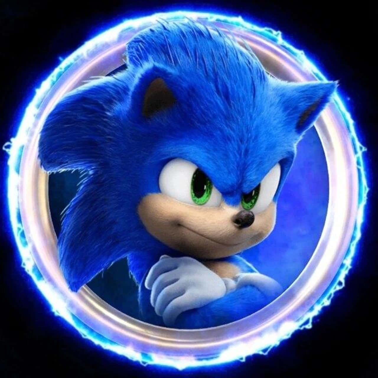 Sonic the Hedgehog 被一個發光的藍色能量環包圍。