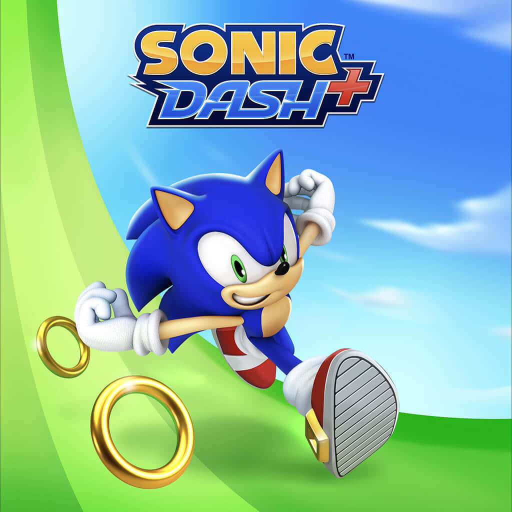 Sonic the Hedgehog 在充滿活力的遊戲場景中帶著金色光環奔跑。