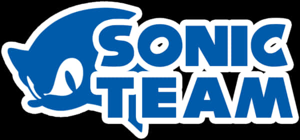 索尼克團隊標誌 壁紙 — 藍色Sonic Team標誌，帶有風格化刺蝟剪影和粗體文字，背景為黑色。