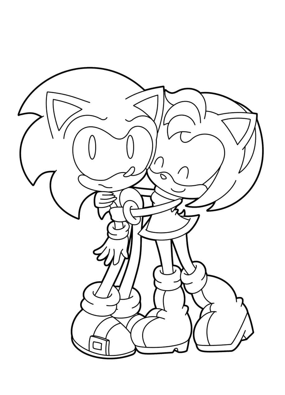 Sonic 和 Amy 以黑白線條藝術風格擁抱。