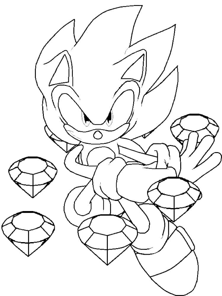 Sonic the Hedgehog 以黑白線條藝術手持寶石。