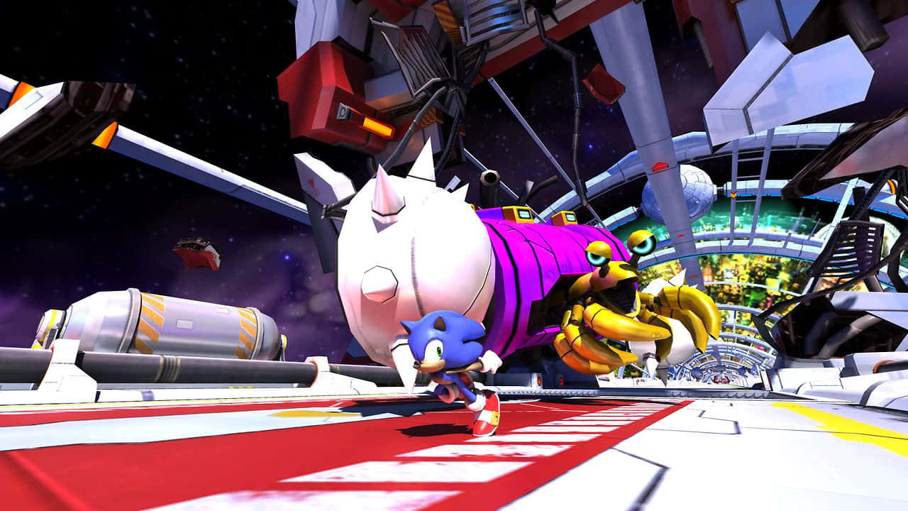 Sonic the Hedgehog 喺太空站入面跑，有機械人追住佢。