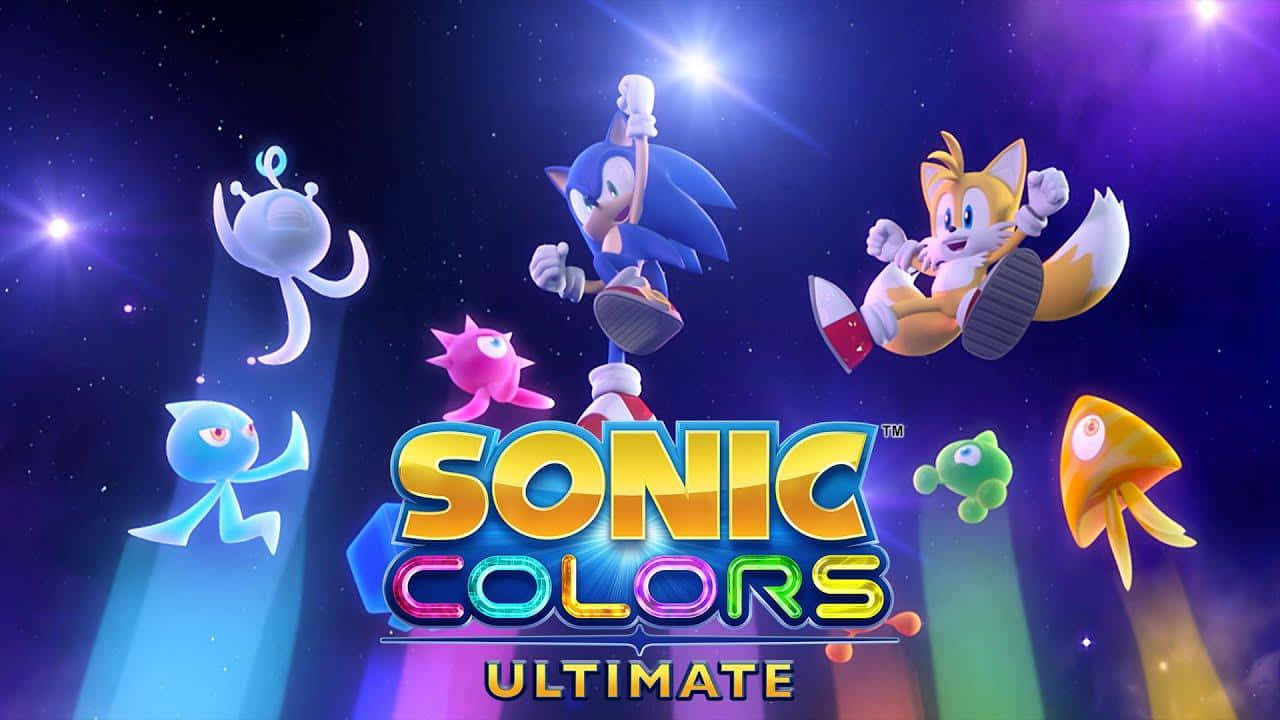 Sonic 同 Tails 飛過色彩繽紛嘅宇宙場景，帶有遊戲標題。