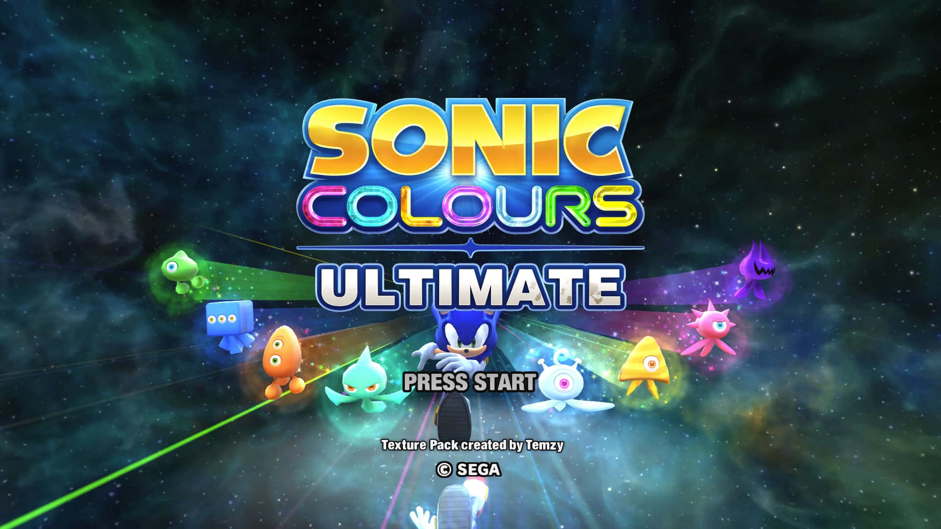 Sonic the Hedgehog 喺太空同色彩繽紛嘅外星生物同發光軌跡。