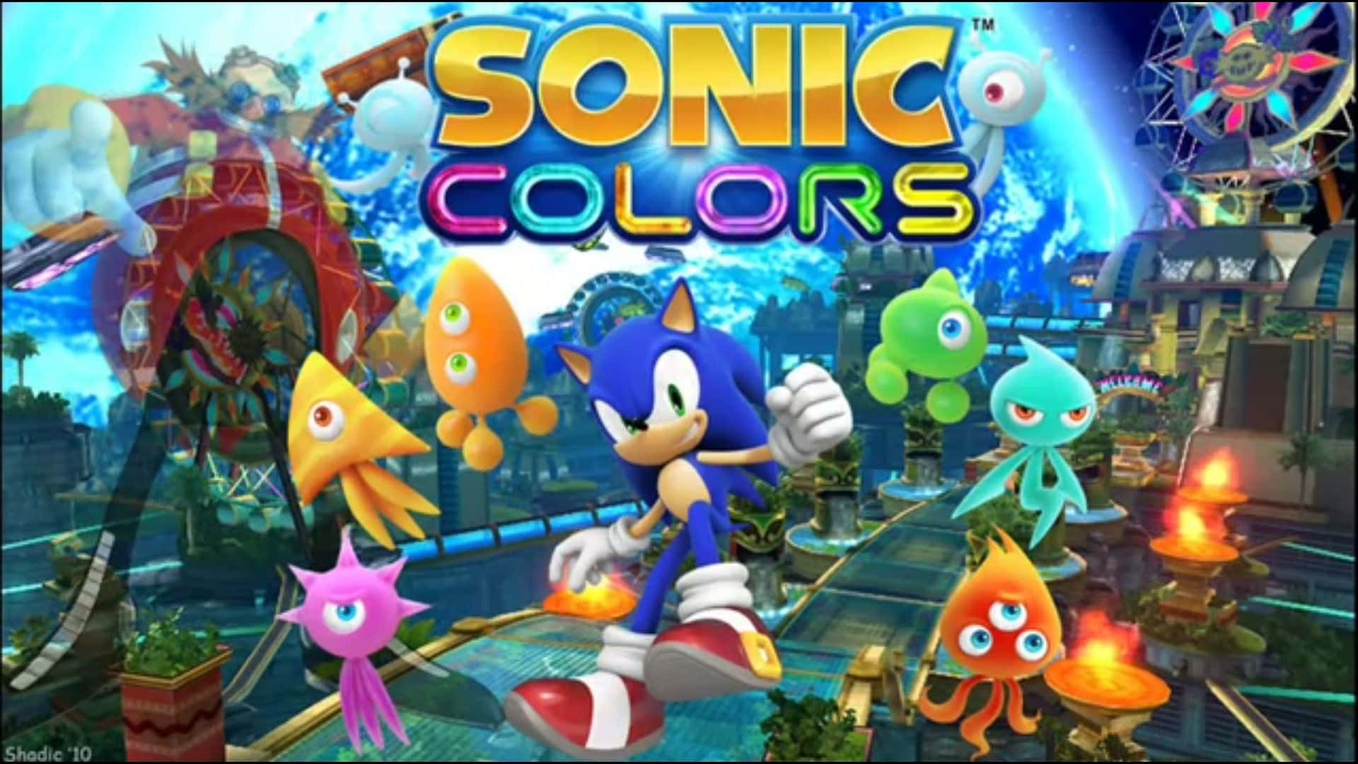 Sonic the Hedgehog 穿過色彩繽紛的未來城市，有漂浮生物。