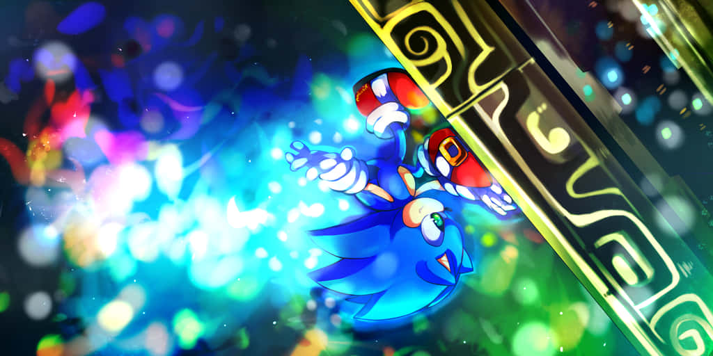 Sonic the Hedgehog 在色彩繽紛的光效中穿過發光的霓虹隧道。