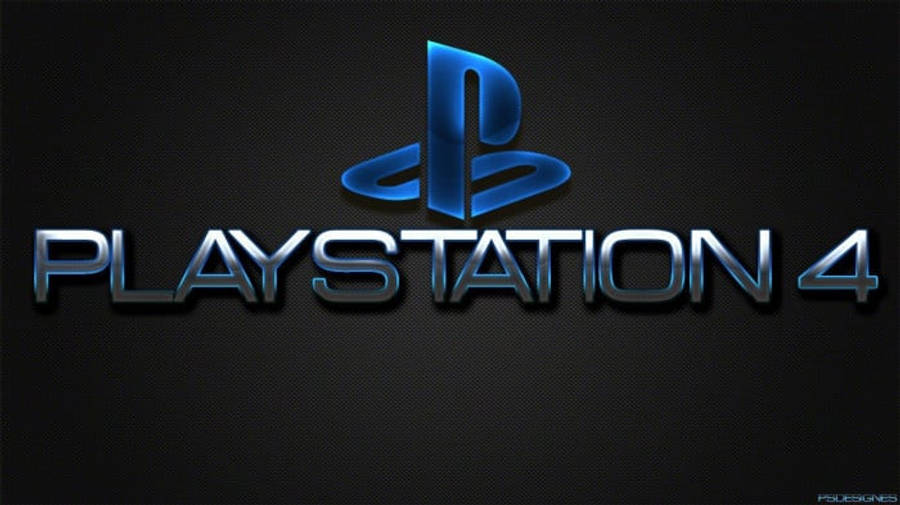 索尼標誌 PlayStation 4 壁紙 — 光澤藍色PlayStation 4標誌在深色紋理背景上閃耀，帶有金屬字體。