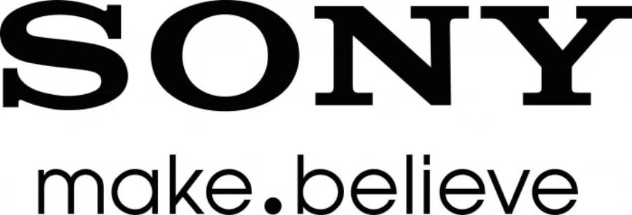 索尼標誌與口號白色背景 壁紙 — 大膽黑色Sony標誌，附有標語make believe，置於純白背景上。