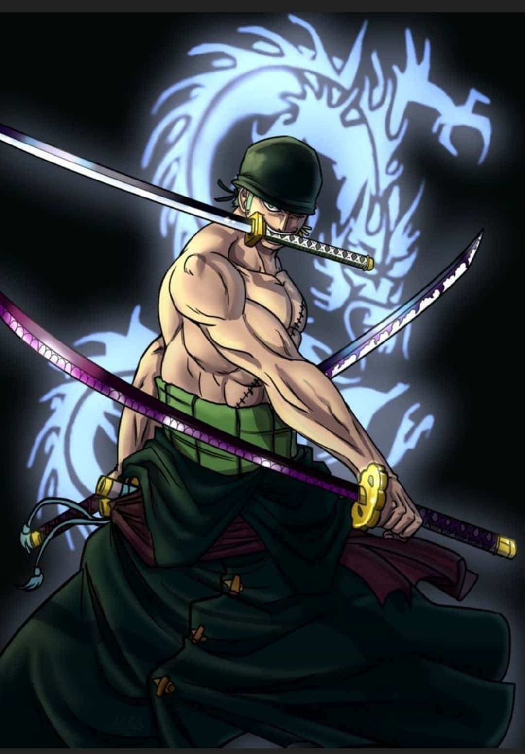 動漫戰士持劍與龍光環在黑暗背景中