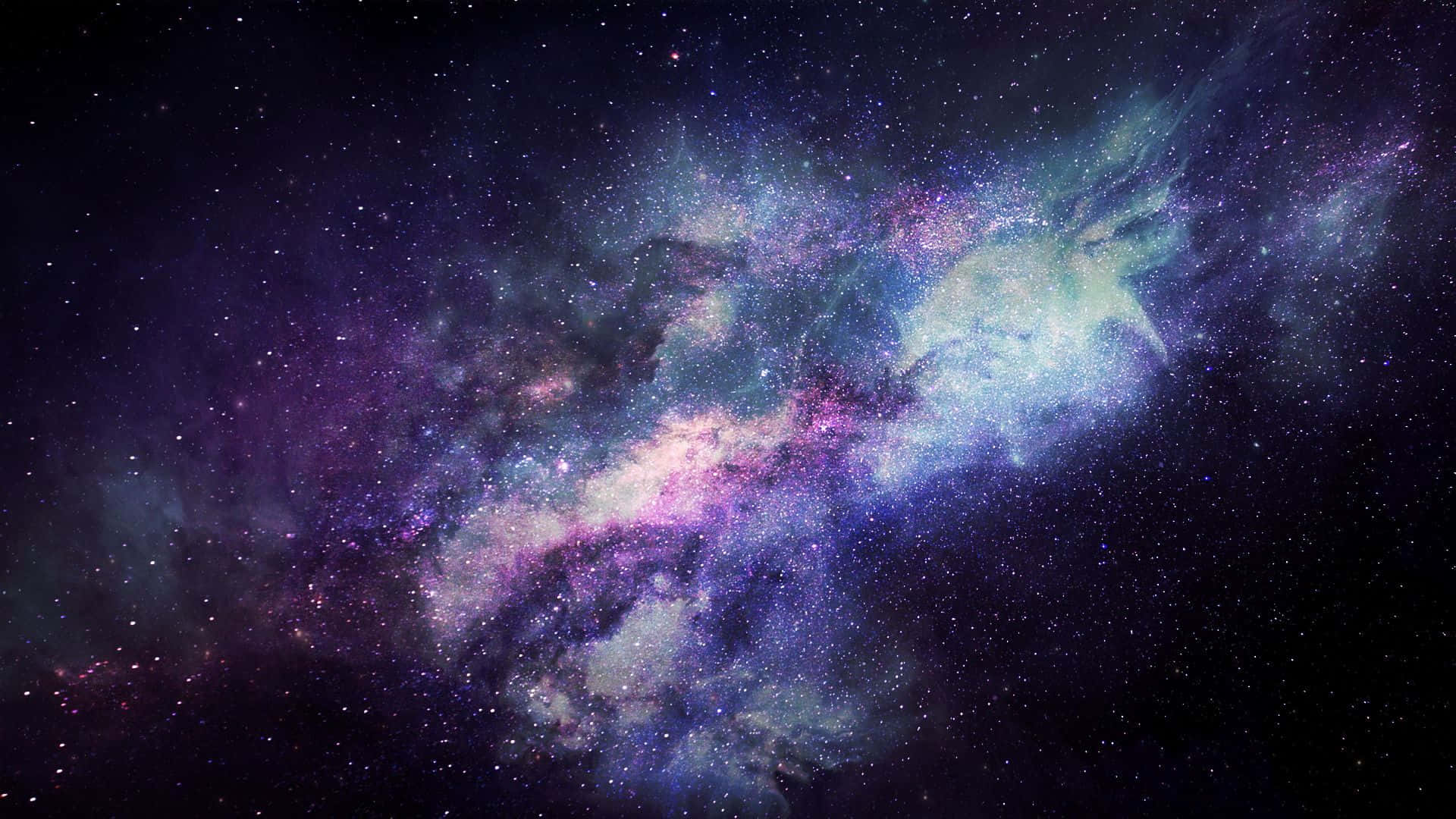 在深空中充滿星星的充滿活力的紫色和藍色星雲。