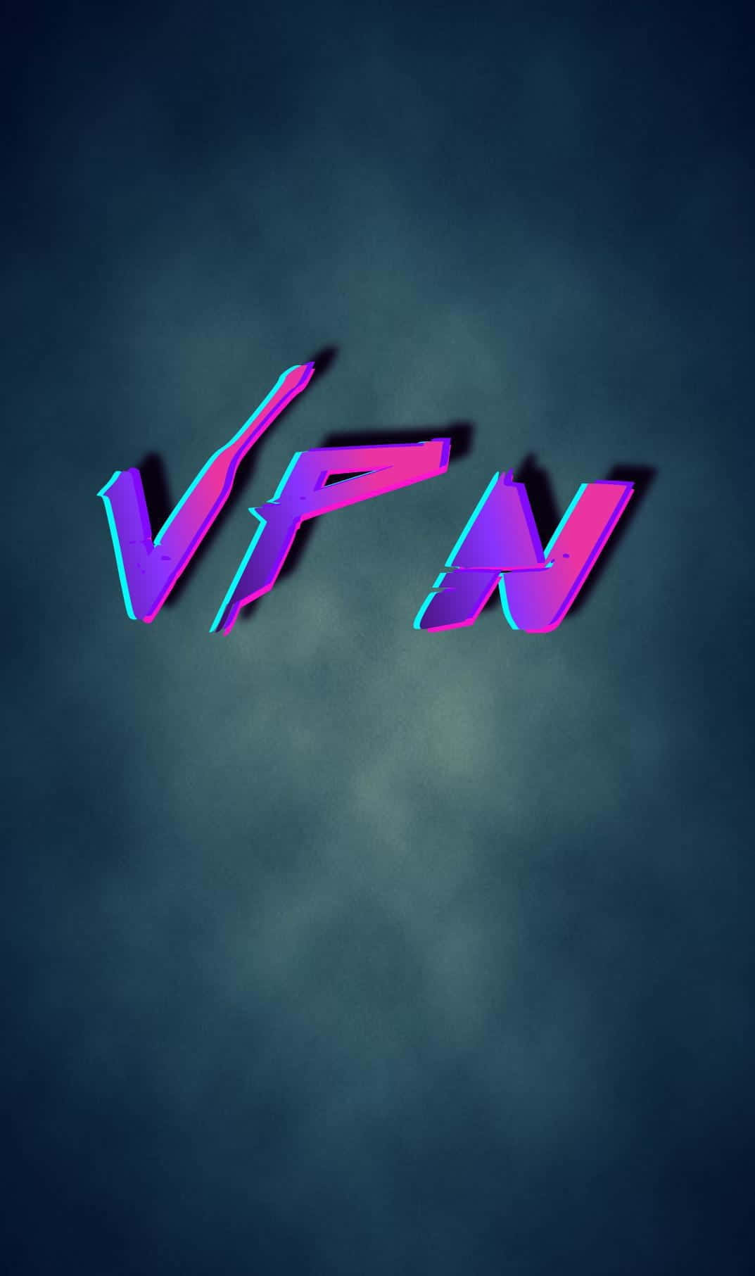 在黑暗煙霧背景上發光的霓虹紫色和藍色VPN文字。