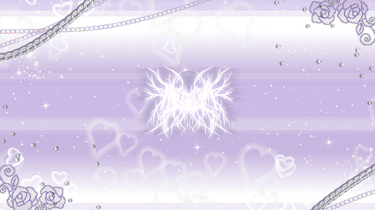 薰衣草背景，配有白色翅膀、銀鏈和帶有閃粉的花卉點綴。 — Y2k GIF 壁紙