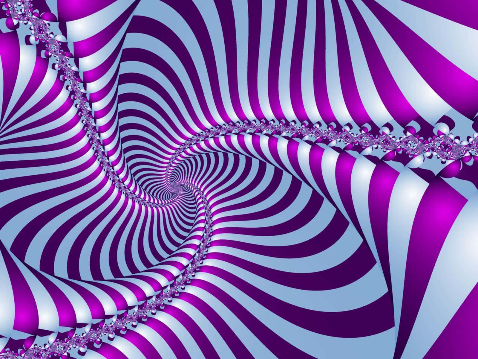 一條旋轉的紫色和藍色條紋隧道，營造出催眠般的視覺錯覺。