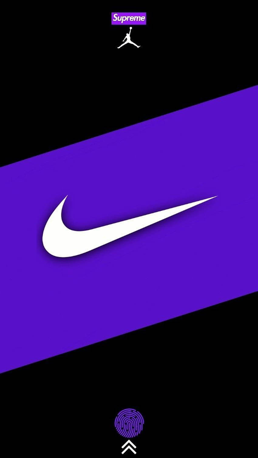 紫色和黑色壁紙，帶有Nike Supreme Jordan標誌和指紋圖標。 — 籃球 壁紙