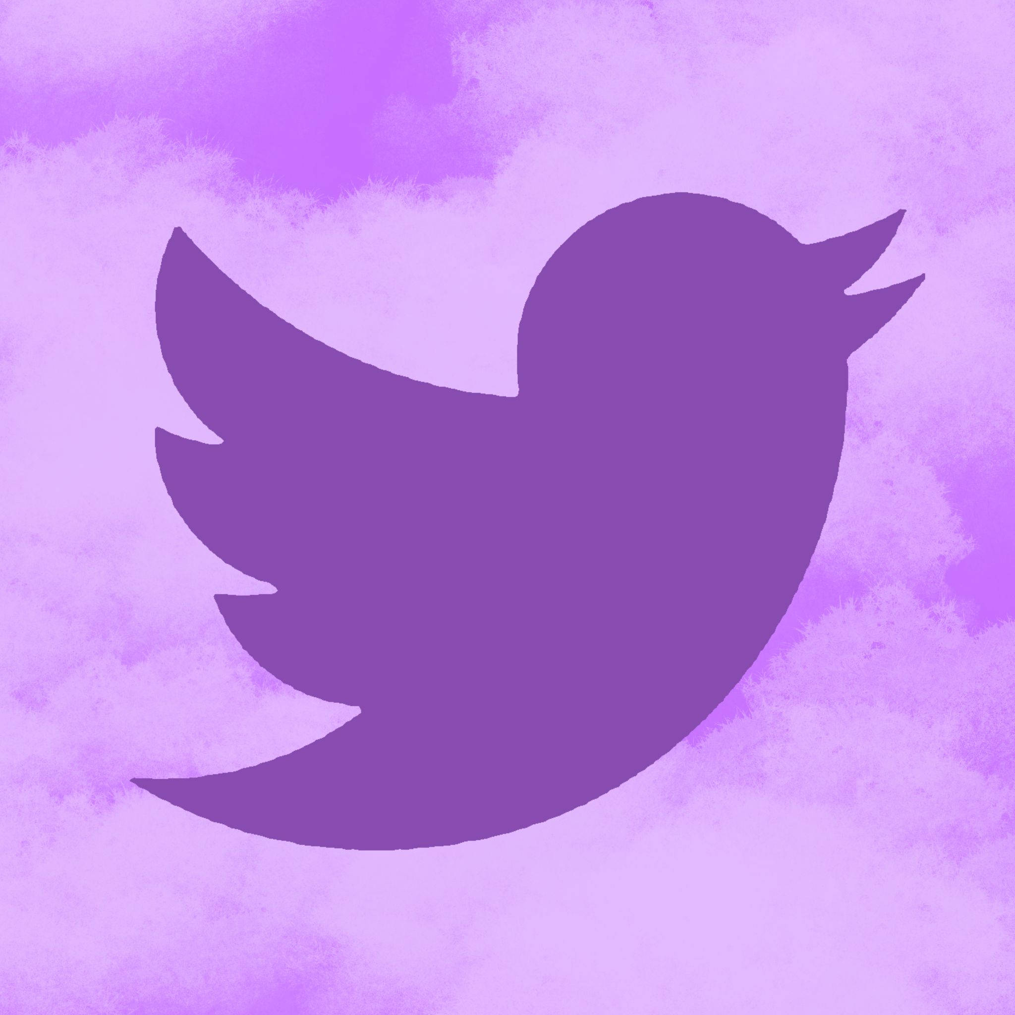 紫色 Twitter 標誌 壁紙 — 一個紫色Twitter鳥標誌在帶有紋理筆觸的柔和水彩紫色背景上脫穎而出。