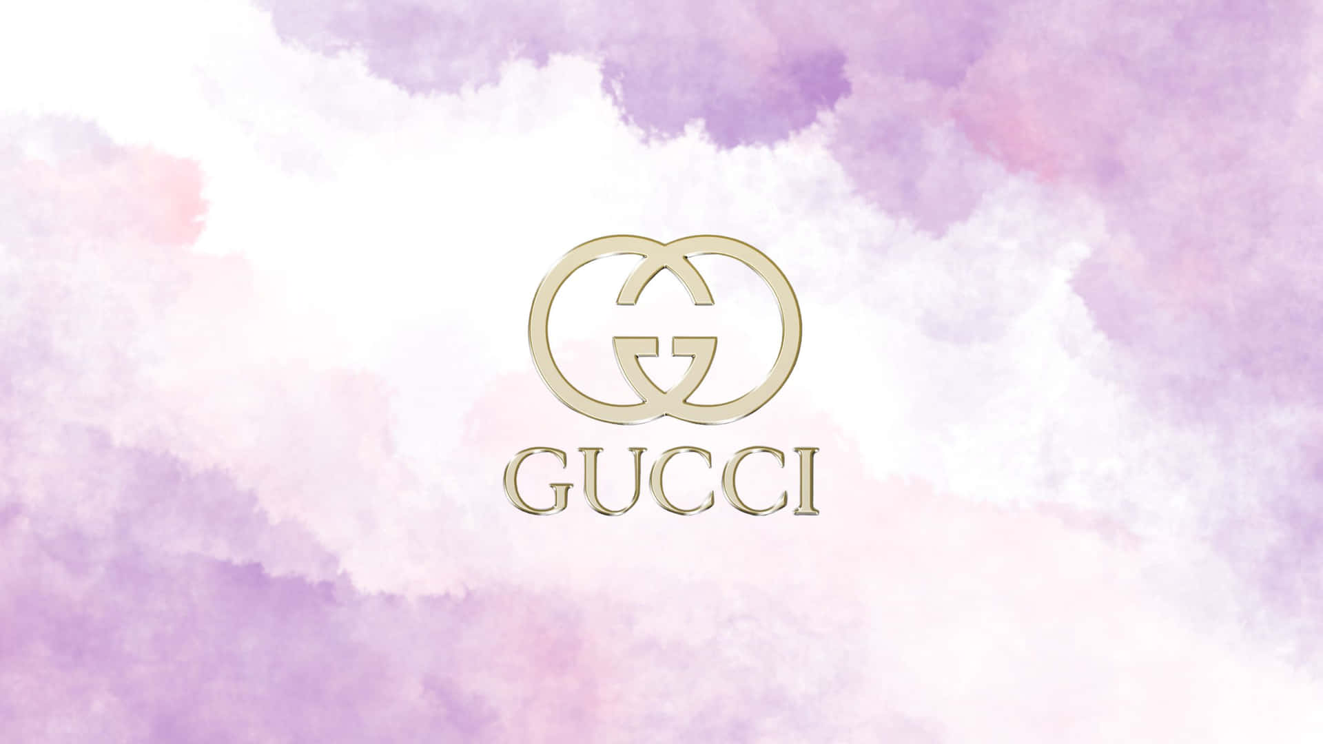 紫色水彩背景上的金色Gucci標誌