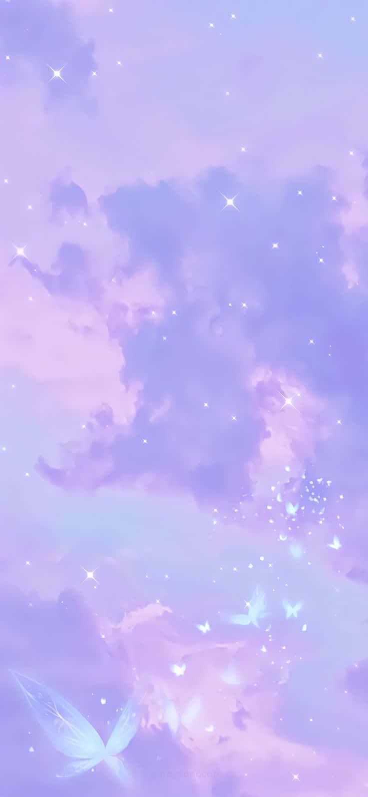 紫色天空伴隨蝴蝶與星星 壁紙