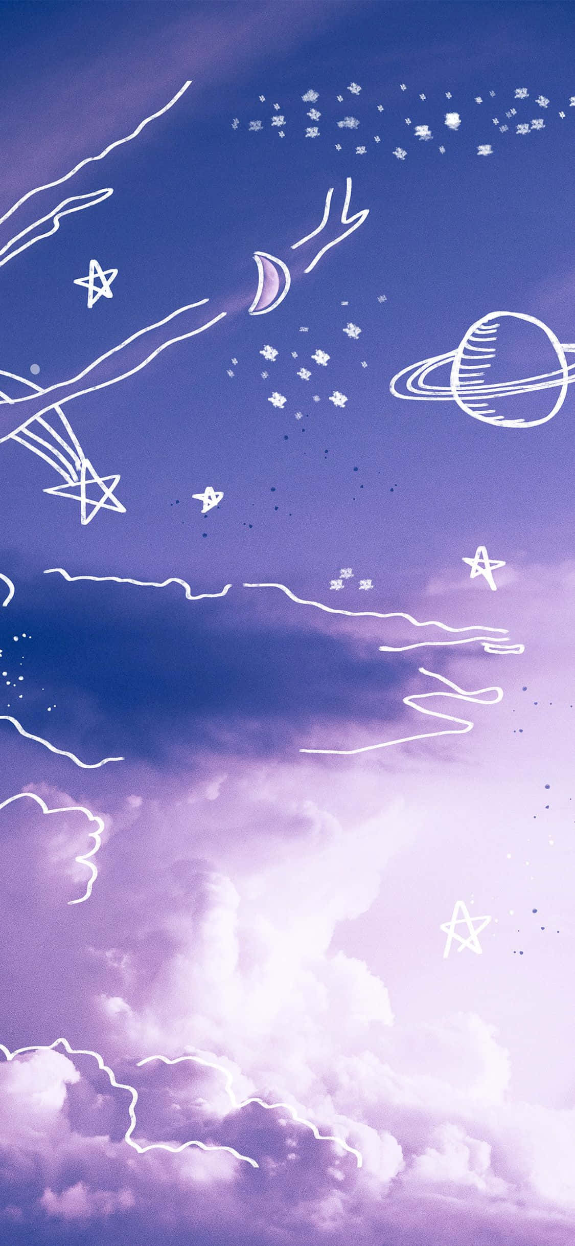 紫色天空配星星與行星 壁紙