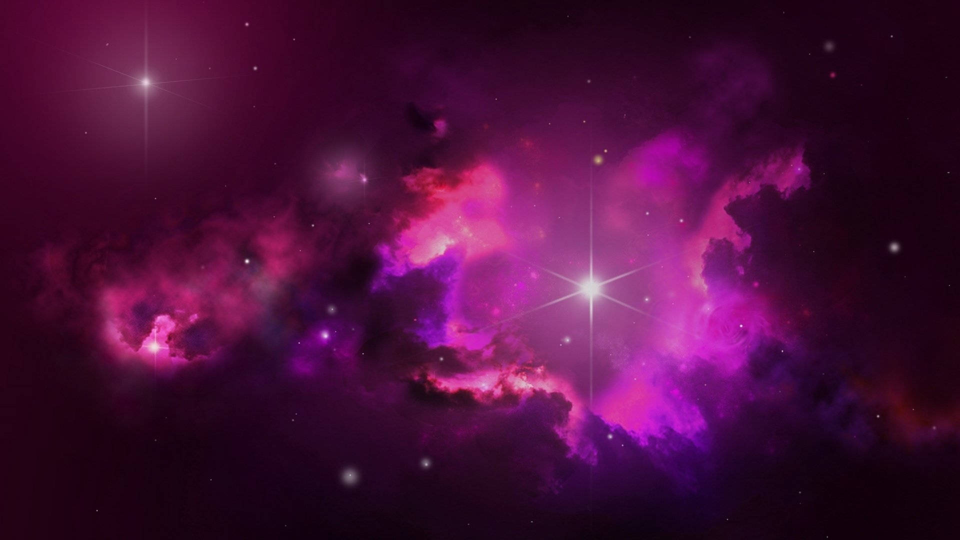 深空中帶有發光星星的紫色和粉紅色星雲。