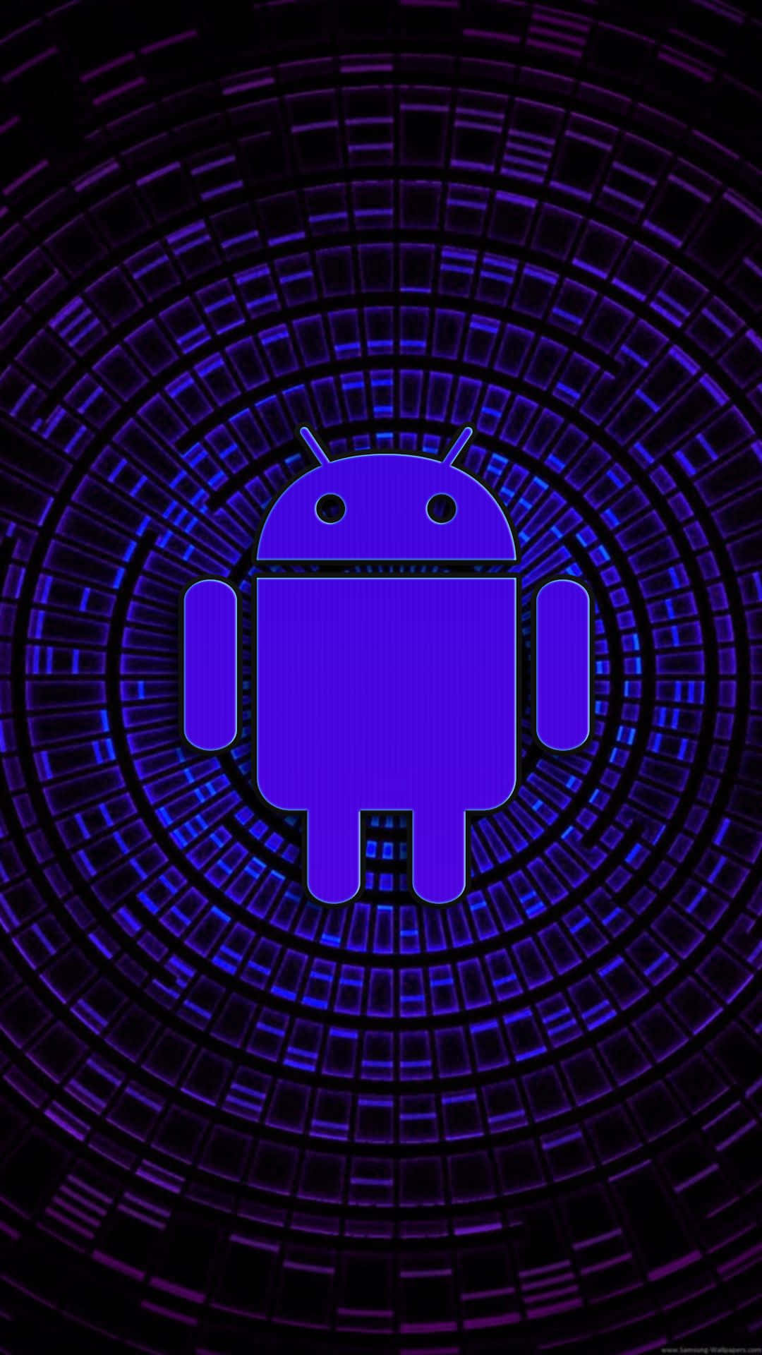 發光數位隧道中的紫色Android機械人