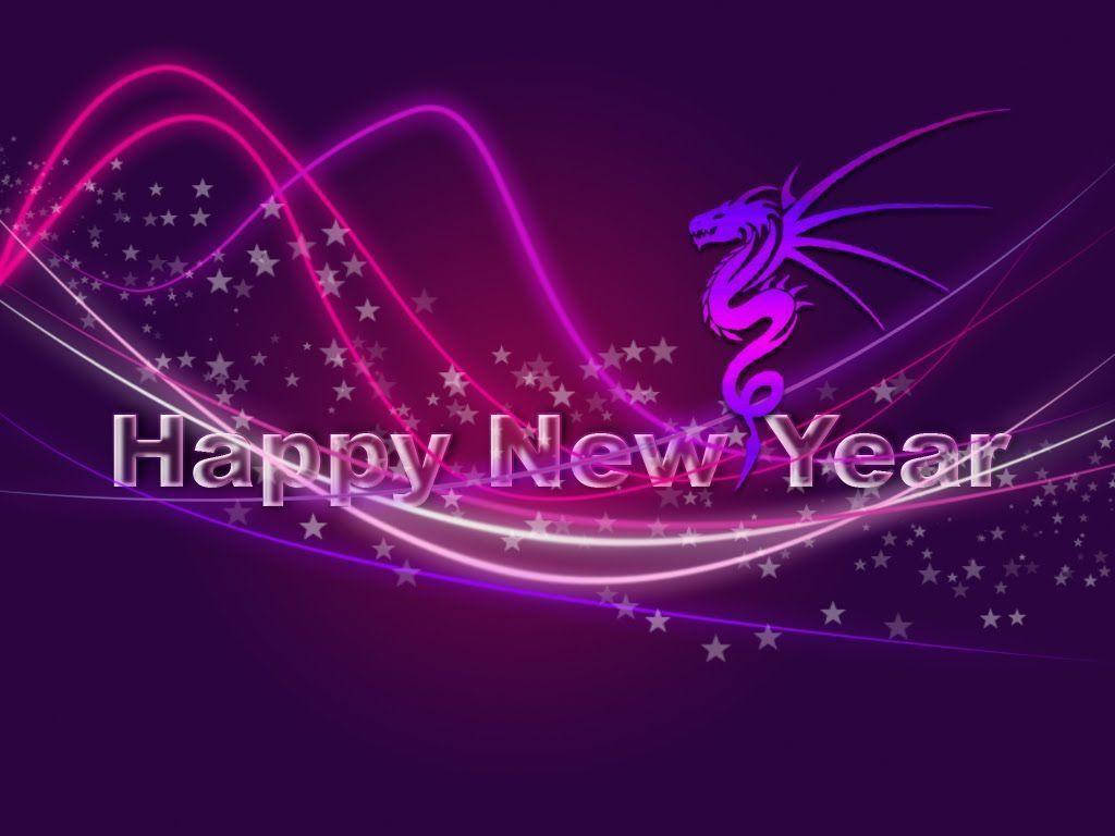 霓虹龍和星星配上Happy New Year文字，營造慶祝氣氛。