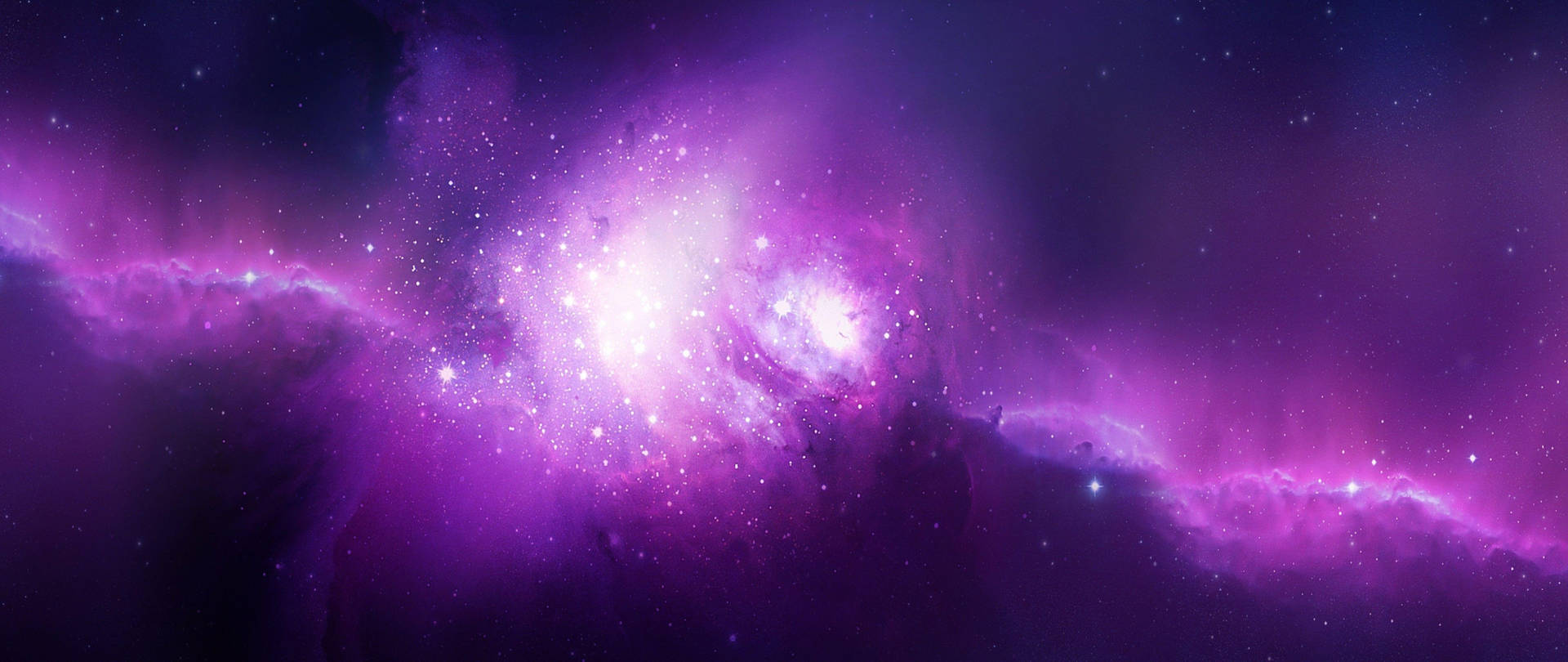 帶有閃爍星星和黑暗太空背景的紫色宇宙星雲。