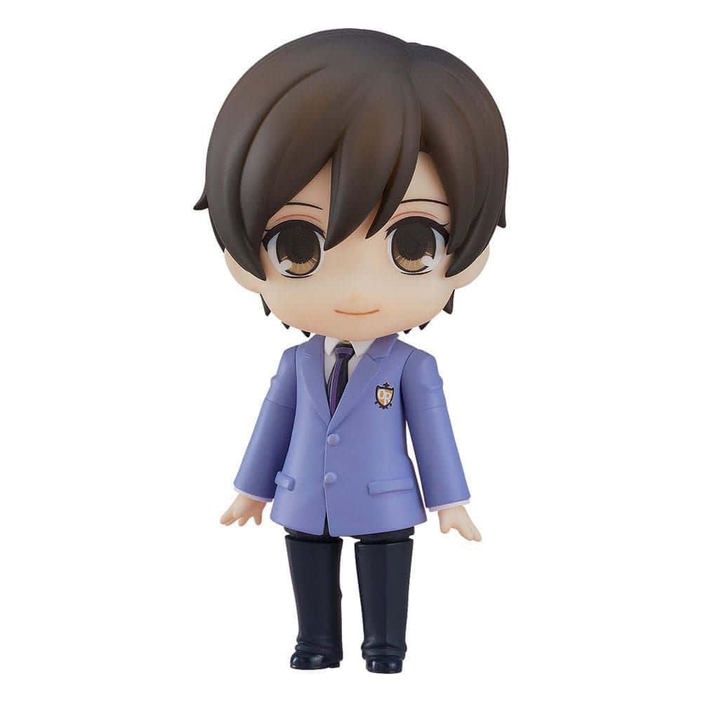 haruhi fujioka 桌布 壁紙 — 紫色校服、棕色頭髮、大眼睛的男孩Q版動漫人偶。