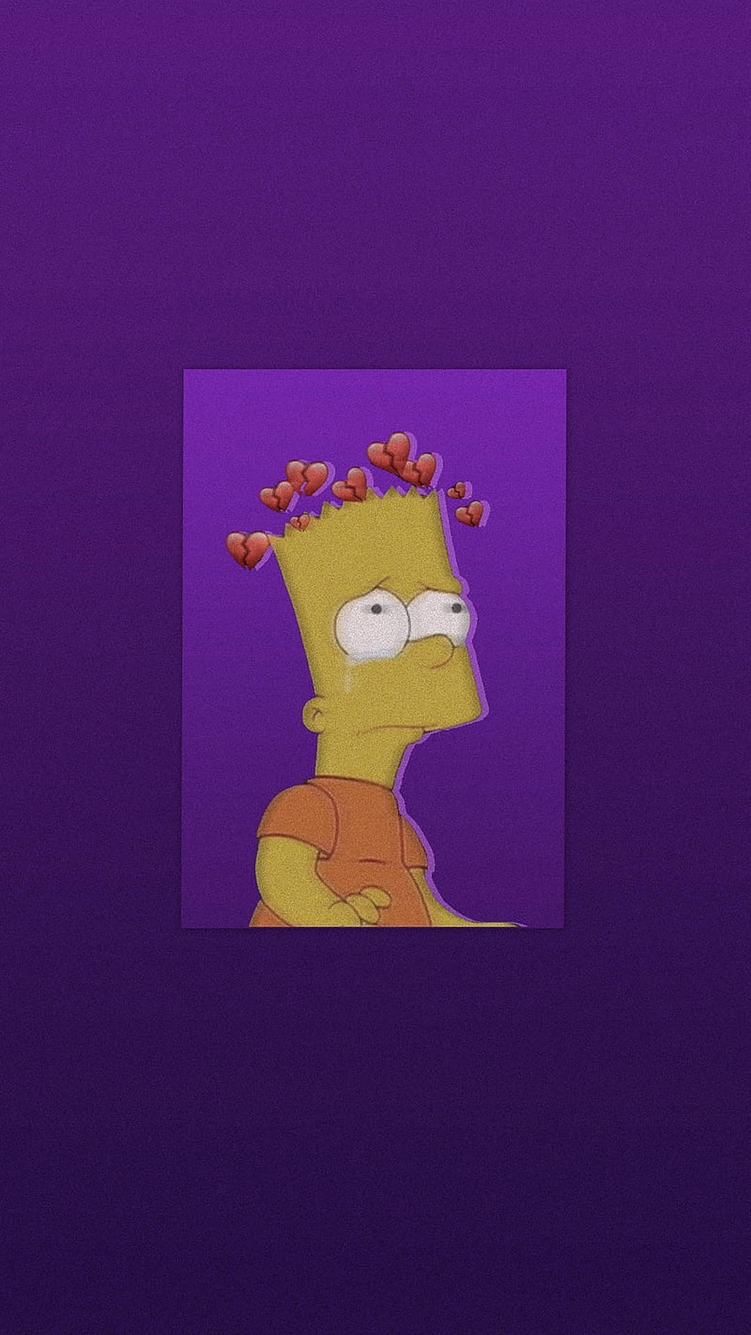 Bart Simpson 在紫色背景上有漂浮的心形。