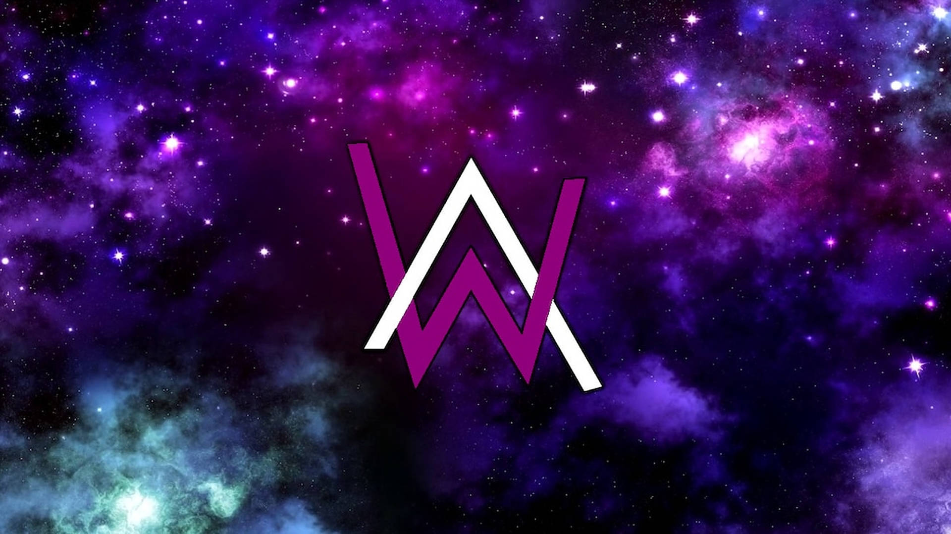 紫色和藍色星空太空背景上的AW標誌