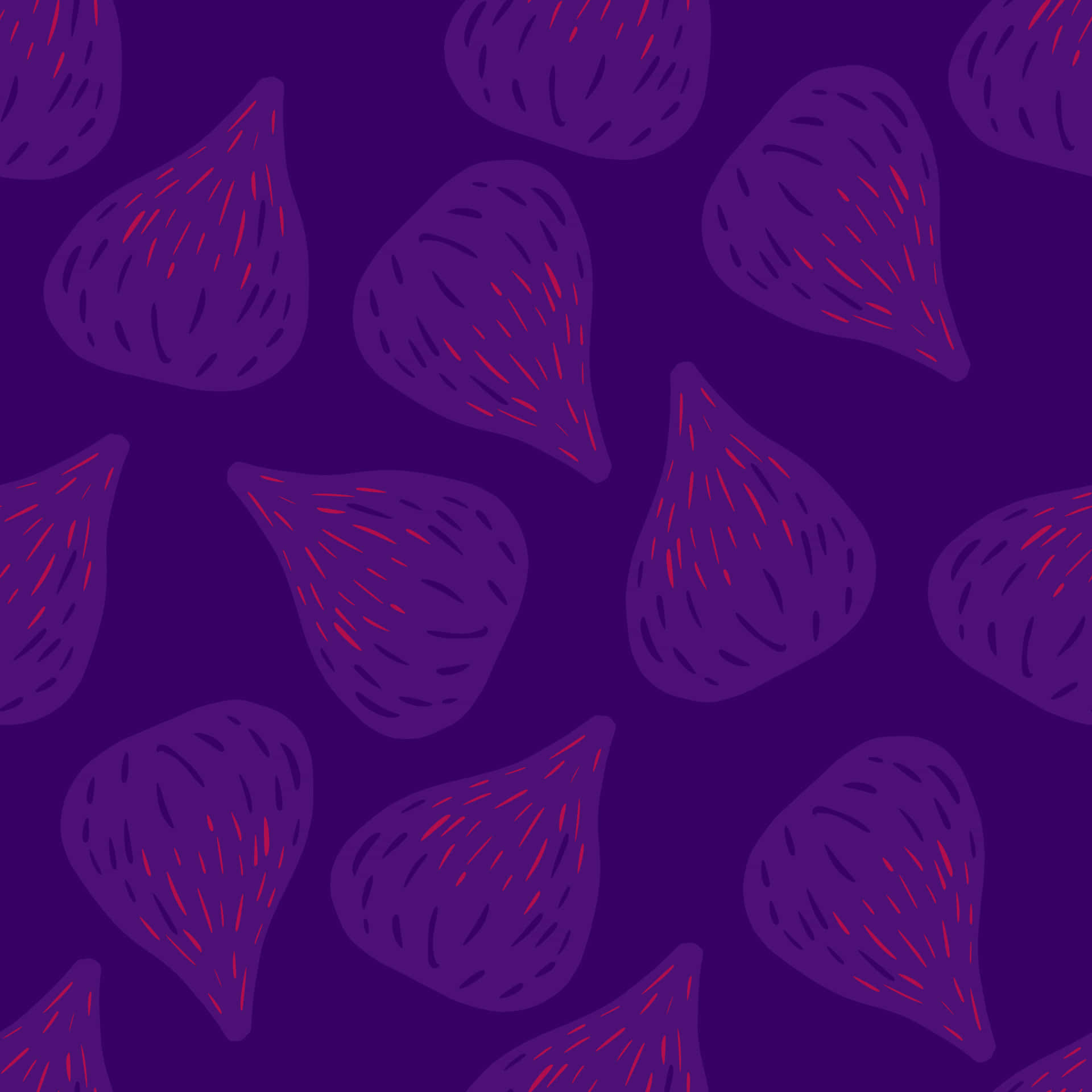 Purple Figs 桌布 壁紙 — 紫色無花果帶有紅色斑點，在深紫色背景上以風格化圖案重複。