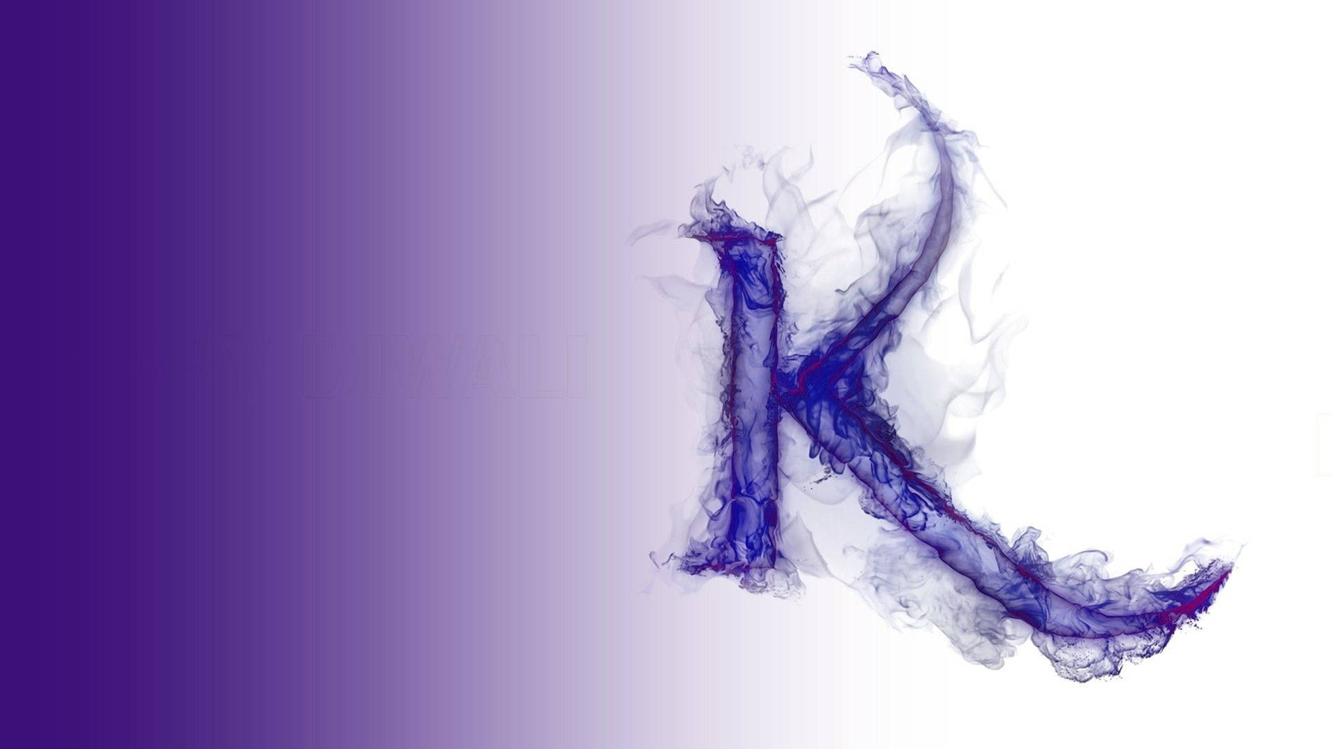 在紫色漸變背景上由旋轉煙霧組成的抽象字母K