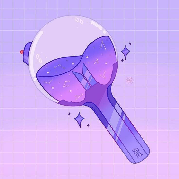 一個紫色乒乓球拍，在網格背景上有星空宇宙設計。