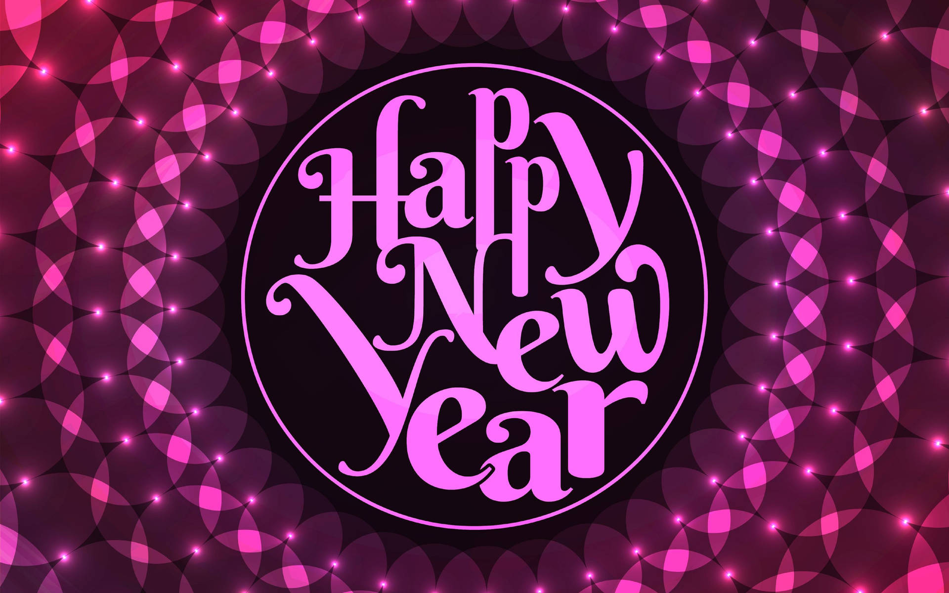 發光的幾何背景上的粉紅色 Happy New Year 文字 — 新年動畫 壁紙