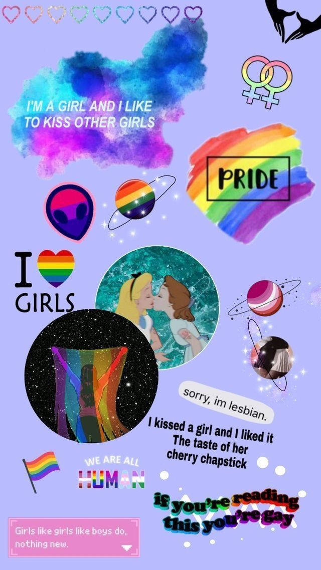 色彩繽紛的LGBTQ+驕傲拼貼畫，包含彩虹心形、符號和充滿愛意的訊息。