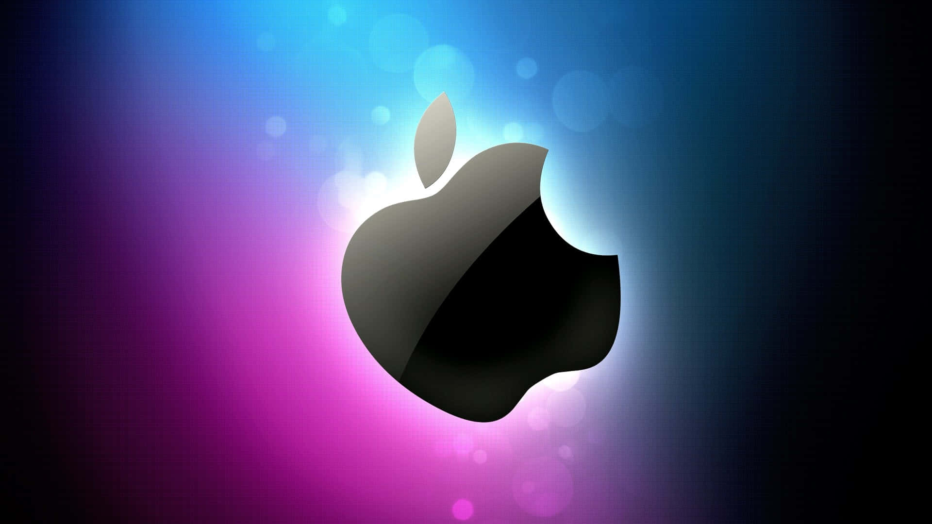 Apple標誌在藍色和紫色散景燈光中發光