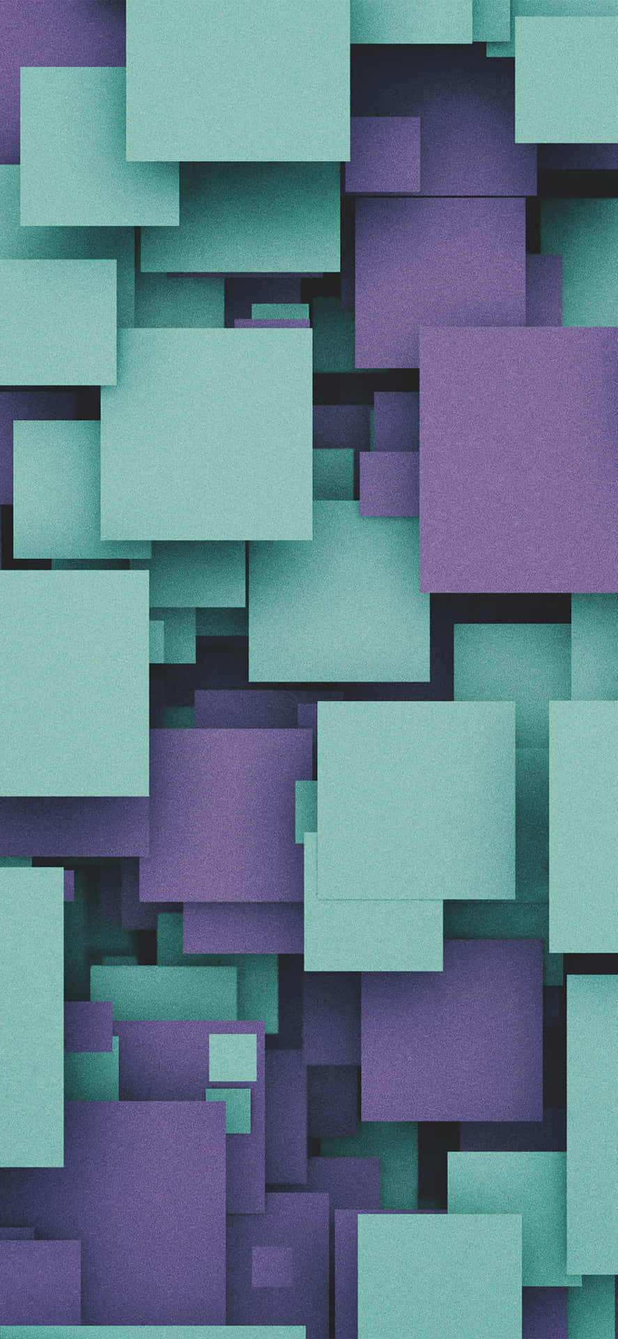 抽象數位藝術，呈現分層的青色和紫色3D正方形，形成幾何圖案。