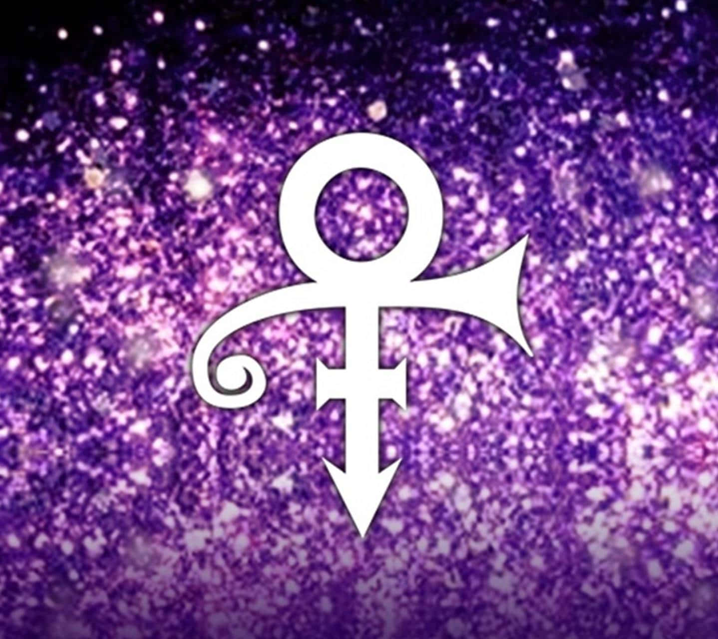 閃爍紫色宇宙背景上的白色Prince標誌
