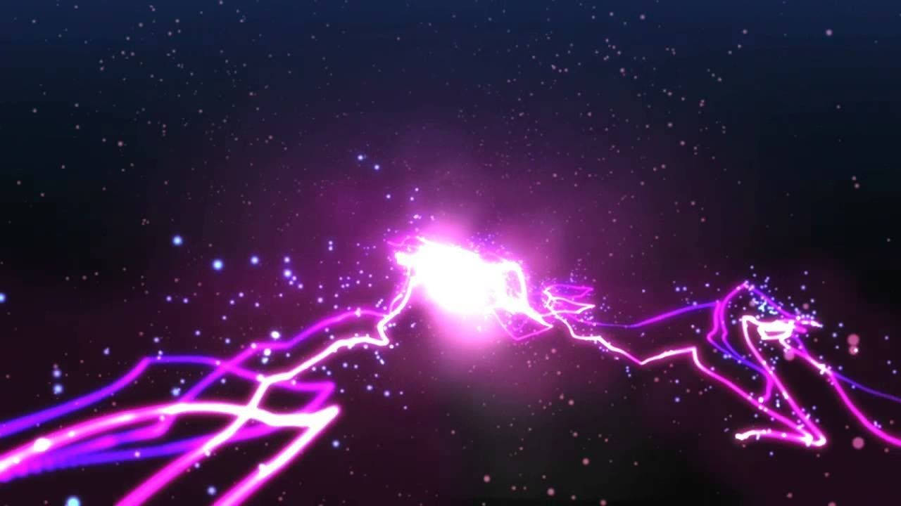 電光紫色的閃電弧照亮了繁星密布的宇宙空間。
