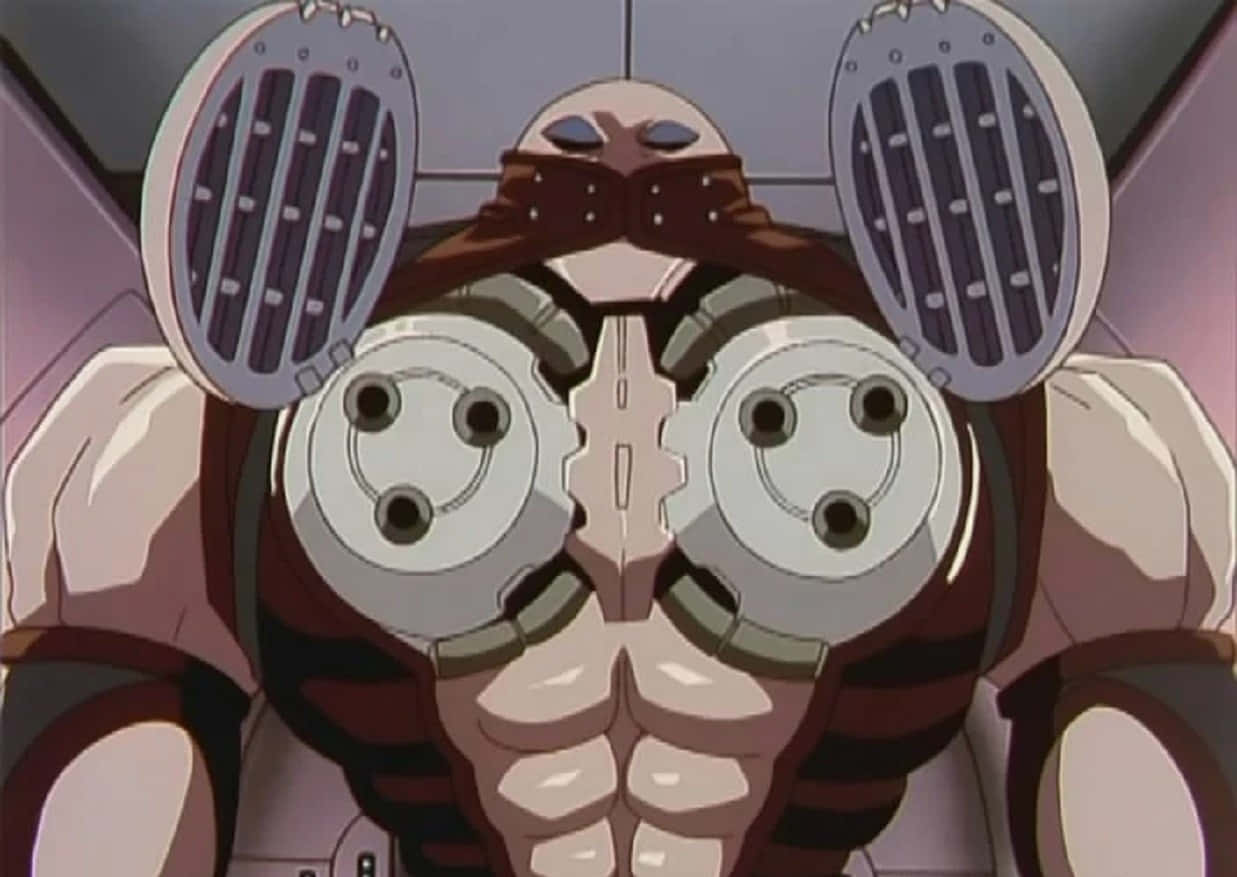Trigun Gray The Ninelives 桌布 壁紙 — 紫色駕駛艙內一個肌肉發達的動漫機械人特寫，擁有大型圓形眼睛和格柵狀頭飾。