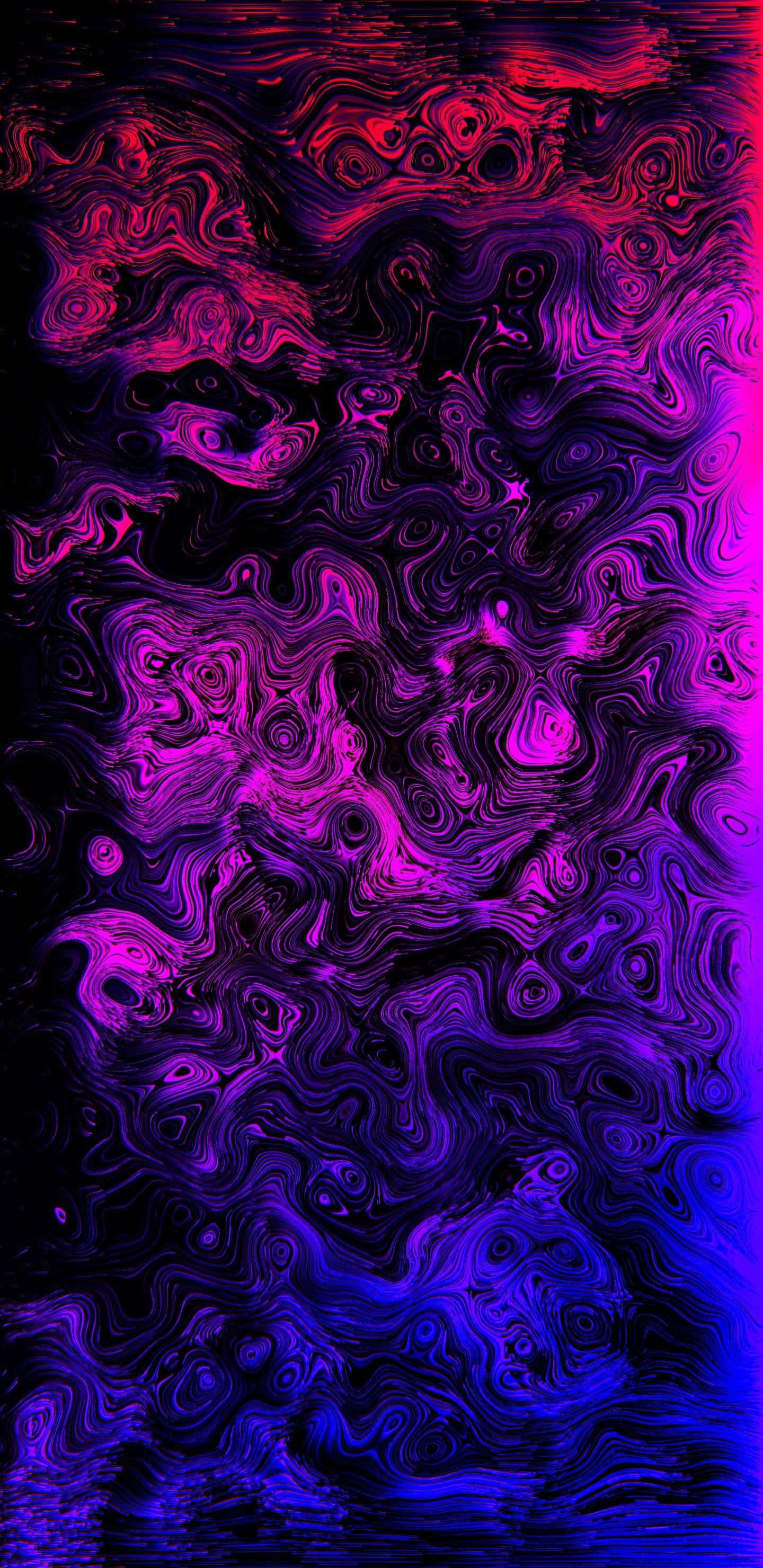 紫藍抽象畫作 壁紙 — 充滿活力的旋轉星雲，洋紅色紫色和電光藍色在黑色虛空中形成宇宙抽象爆炸。