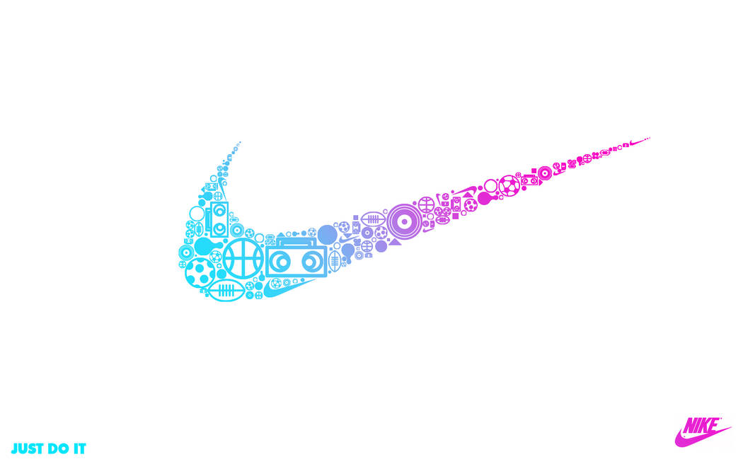 由藍色到粉紅色漸變的運動圖標組成的Nike勾號標誌。