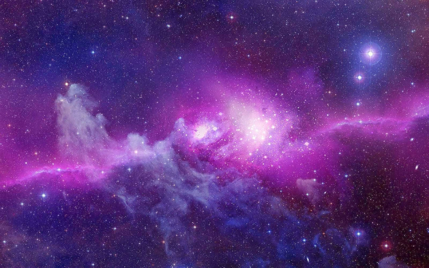 紫調星系美學 壁紙 — 充滿活力的紫色和藍色宇宙雲層與發光的星星在令人嘆為觀止的深空星雲中旋轉。