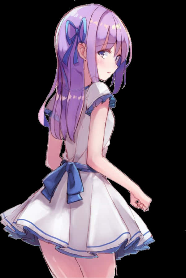 紫髮動漫少女側目凝視 壁紙