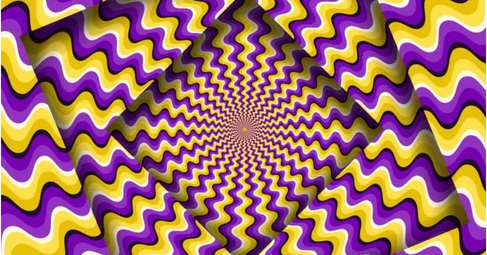 紫色和黃色波浪在中心匯聚的催眠螺旋圖案。