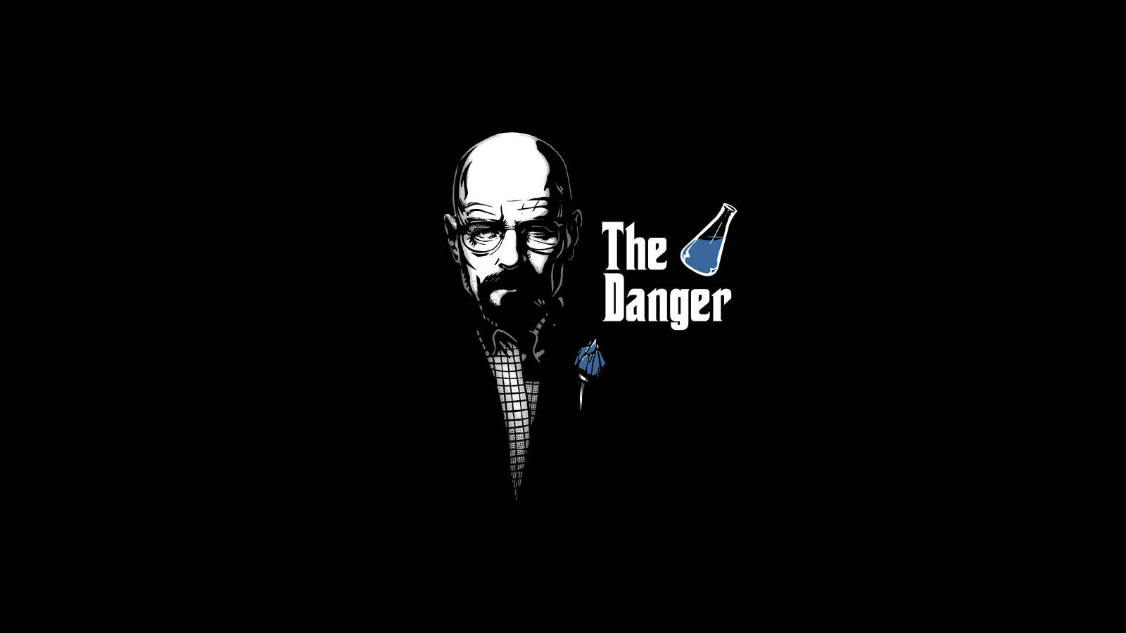 一個極簡插圖，描繪一位戴眼鏡和山羊鬍子的男子，旁邊有文字 The Danger 和一個藍色燒瓶。