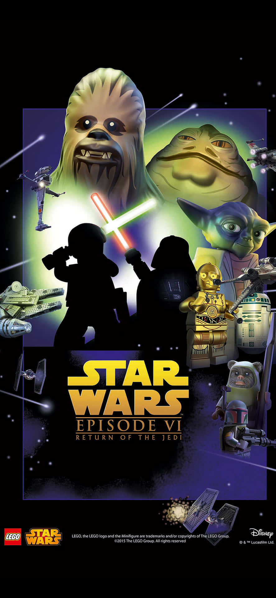 LEGO Star Wars Episode VI 武士復仇電影海報，角色置身太空。