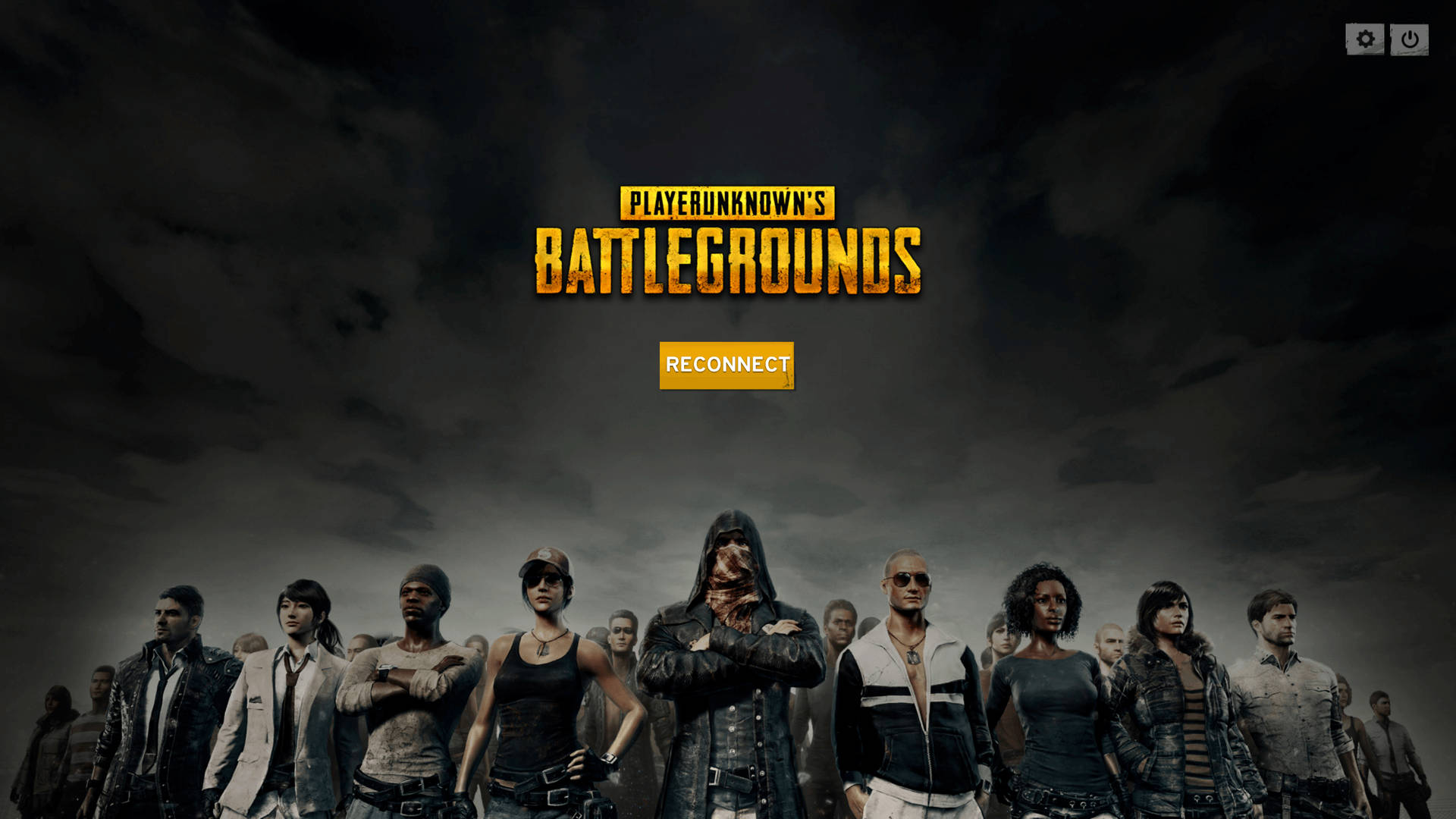 PUBG 玩家在黑暗暴風雨的天空下排成一排，遊戲標誌在上方。