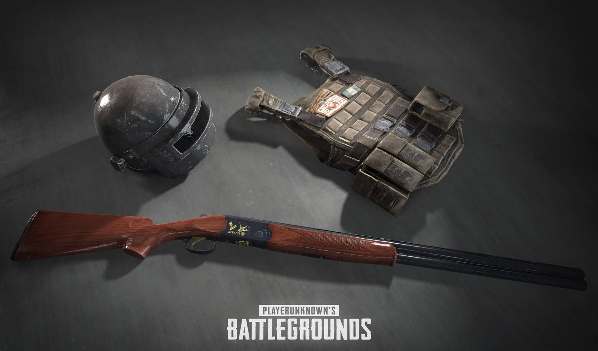 包括頭盔背心和霰彈槍在內的 PUBG 遊戲戰術裝備。