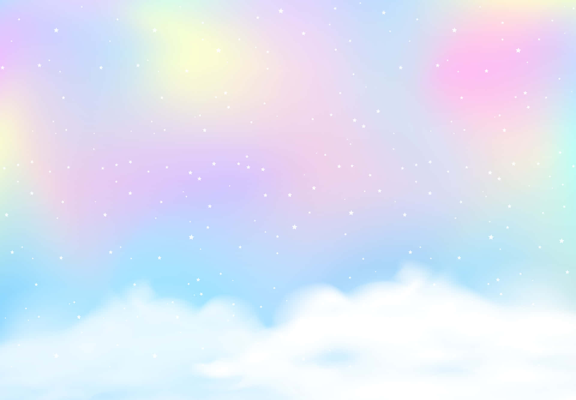 粉彩天空，雲朵和星星在夢幻漸變中柔和發光。